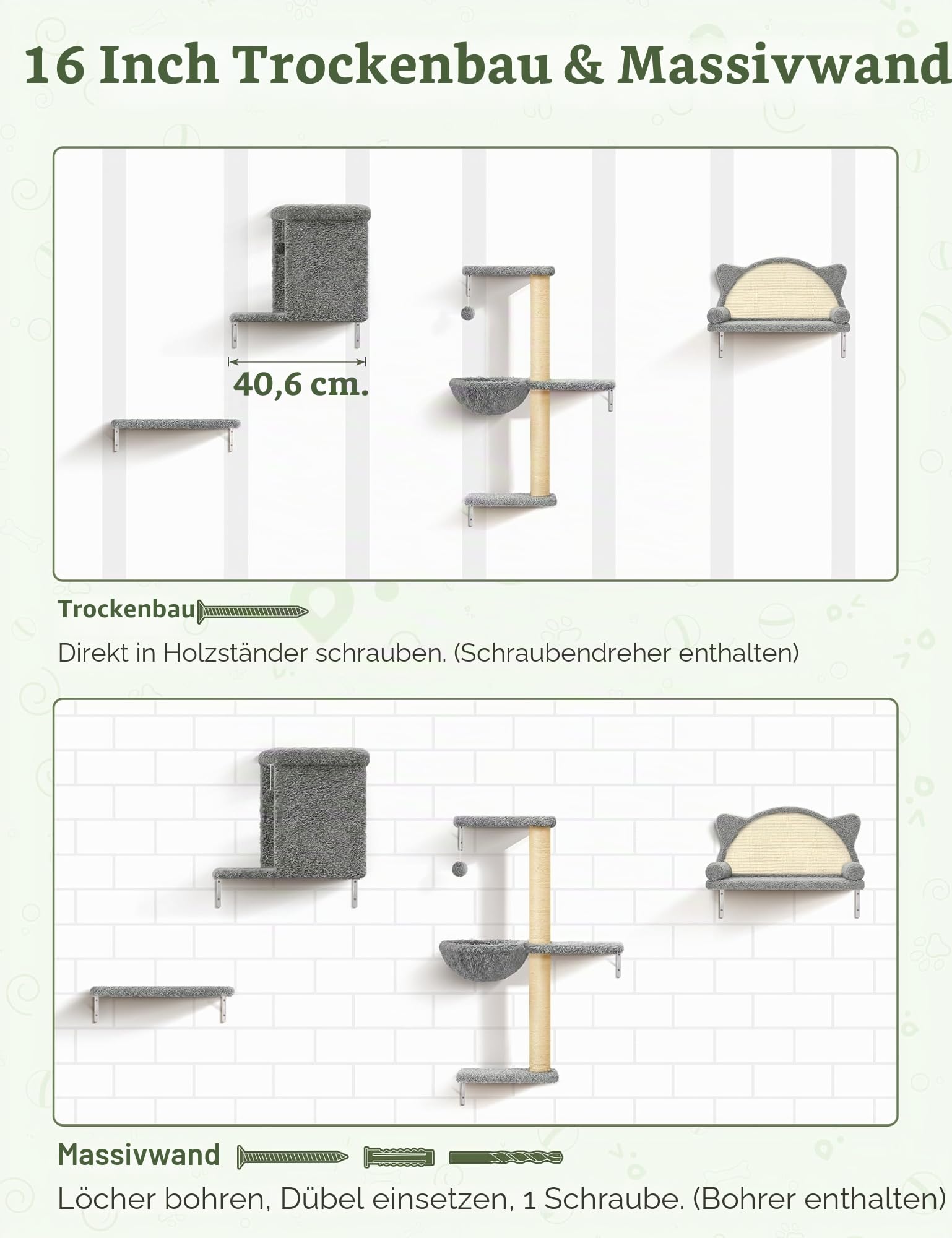 5-in-1 Katzen Kletterwand Katzenkletterwand mit Hängematte | 10-Teiliges Set mit Hängebett für Katzen bis 20 kg