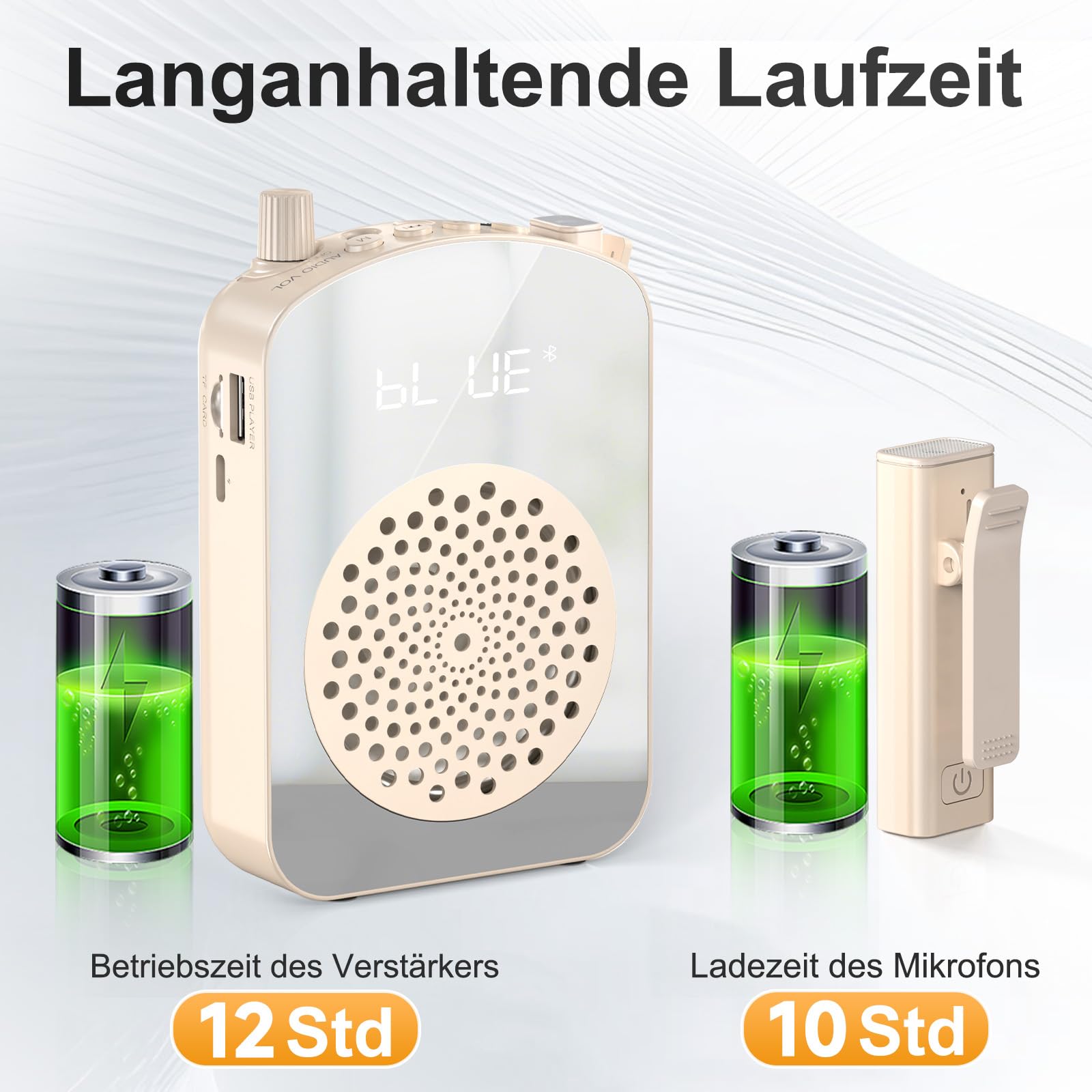 Mini amplificateur de voix sans fil avec microphone à revers - Haut-parleur portable avec étui de chargement et de rangement - Beige