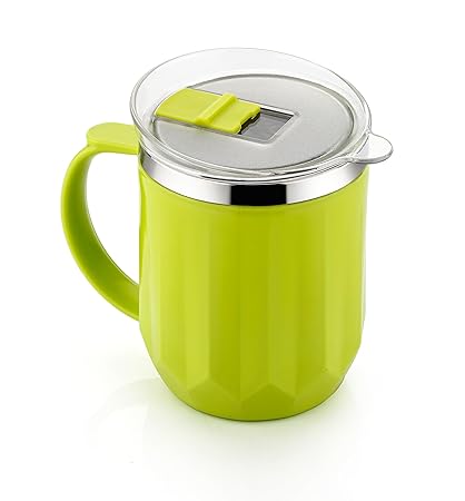 Attro Wonder Cup Vaccum Insulated Cup Comes with Styling Lid & Stylish Handle Perfect for Hot Tea, Coffee,Soups-450ml Green