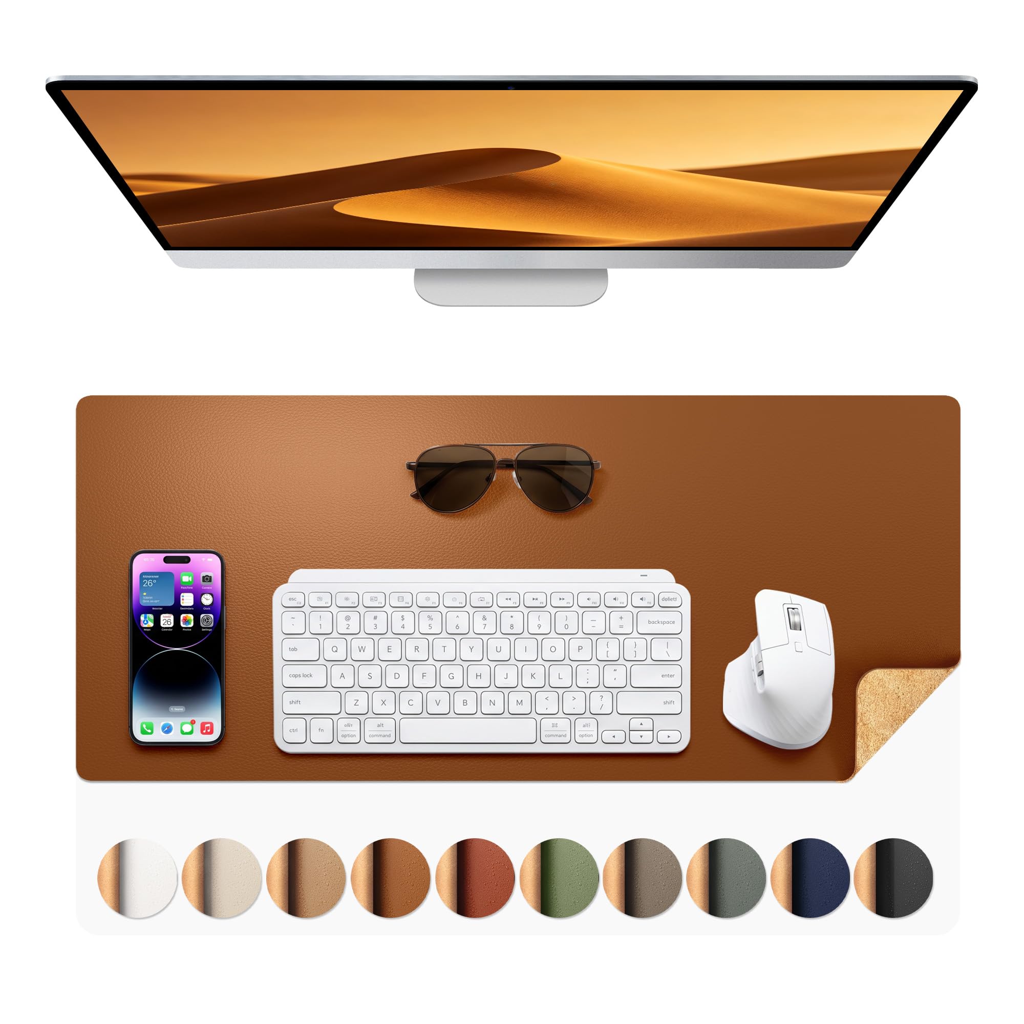 Photo 1 of Aothia Double-Sided Desk Pad, Leather Desk Mat, Eco Cork Desk Pad Protector, Large Mouse Pad, Waterproof Desk Blotter Protector for Office/Home (25.6"x13.7", Brown)