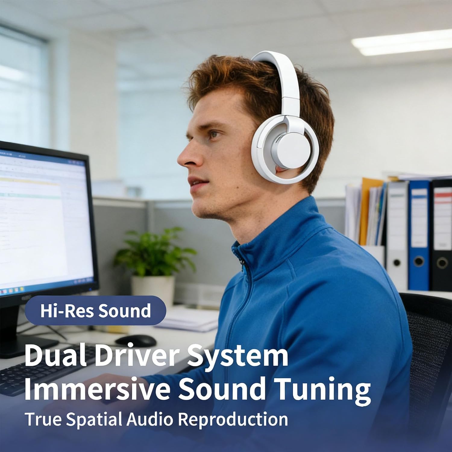 Fdit Open Back Headphones, Foldable Breathable Open Wireless Bluetooth 6.0 Over Ear Headphones with Immersive Soundstage for Home Travel