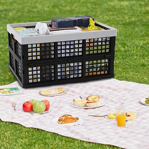 Miniatura 7 de Yuright Caja plegable de plástico de 34 litros para almacenamiento, paquete de 3 cajas plegables para leche, color negro
