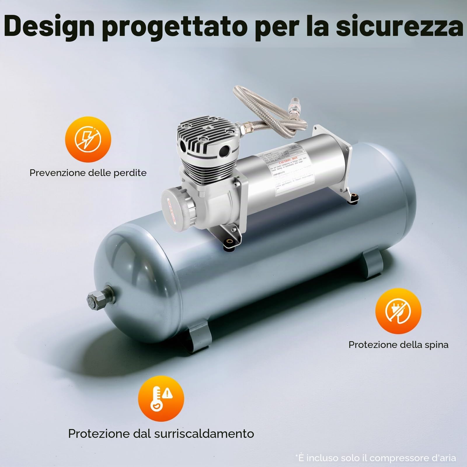 Compressore d'aria per auto, 12 V, 200 PSI, motore in rame, compressore portatile, gonfiaggio pneumatici fuoristrada, 50 l/min, sistema di sospensioni, 11,8 x 3,9 x 6,5 pollici, 72 dB, silenzioso