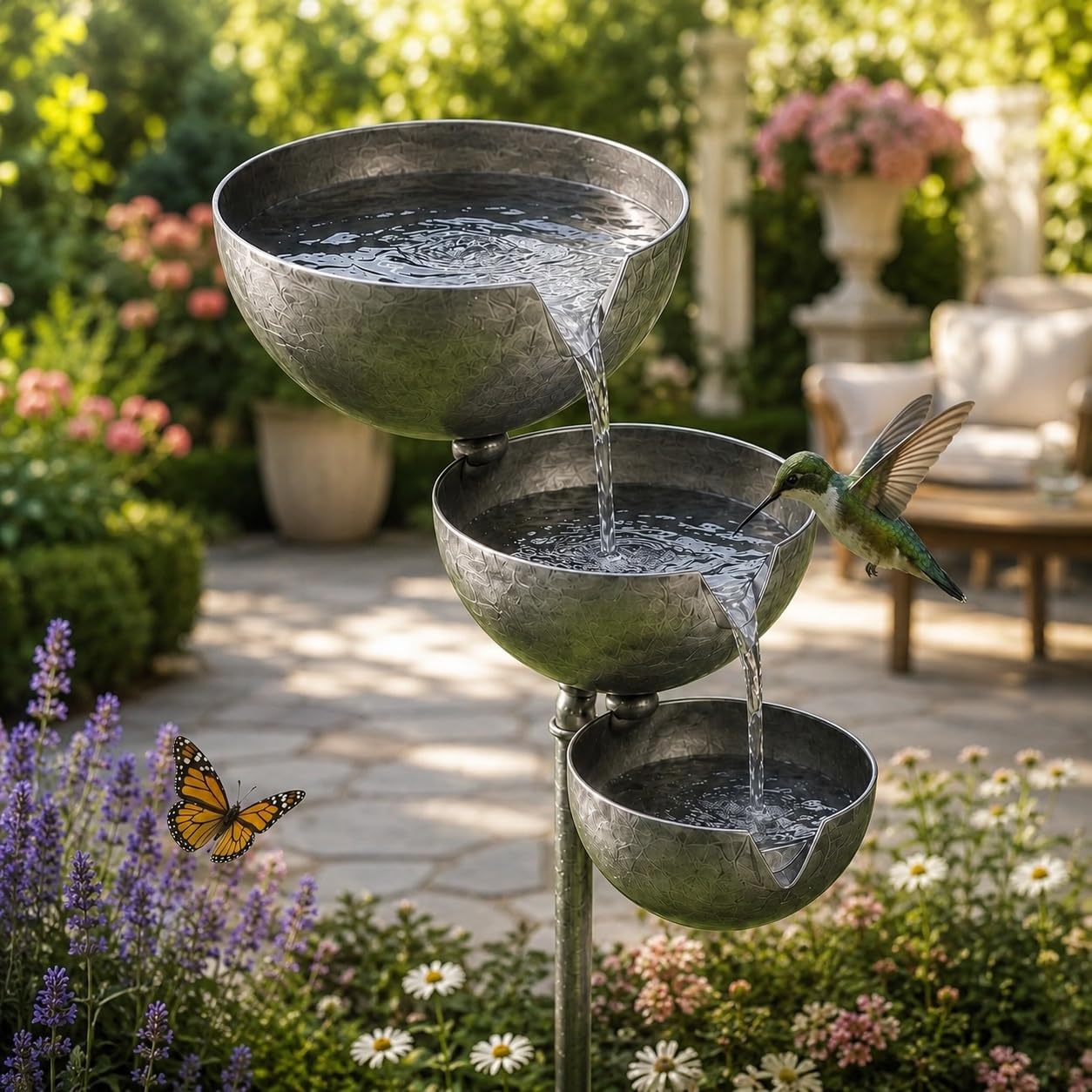 Estaca de metal para baño de pájaros estable que no se tambalea