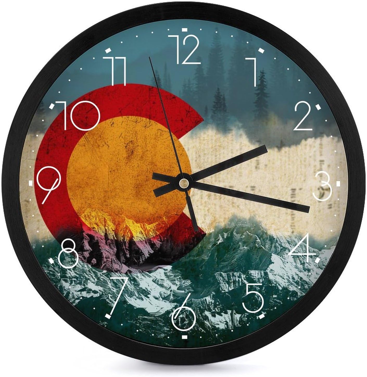 Vintage Watercolor Colorado Flag Wall Clock 10 Inch Silent Non-Ticking Decorative Wall Clocks Battery Operated for Kitchen/Living Room/Bathroom/Bedroom/Office