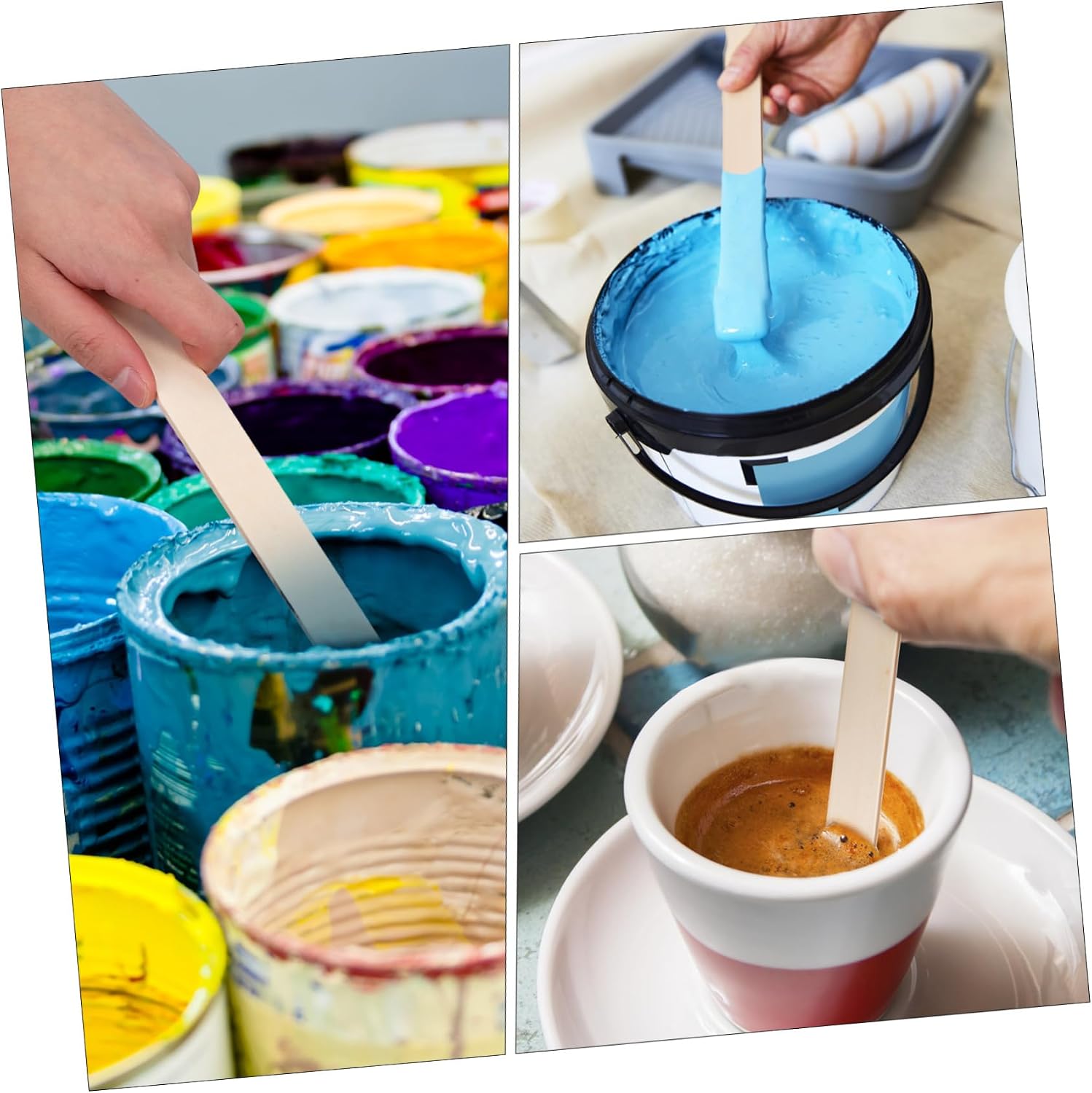 TEHAUX 25pcs Wooden Stir Sticks Paint Mixing Sticks Craft Bulk Easy Cleaning Comfortable Grip