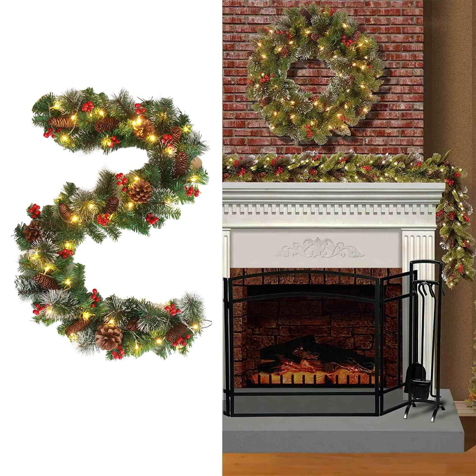 Ghirlanda Natalizia 60 CM con Luci LED Bianche Calde, Aghi di Pino, Pigne, Bacche, Ghirlanda di Natale a Batteria per Porta d'Ingresso, Finestra, Deco | Leroy Merlin