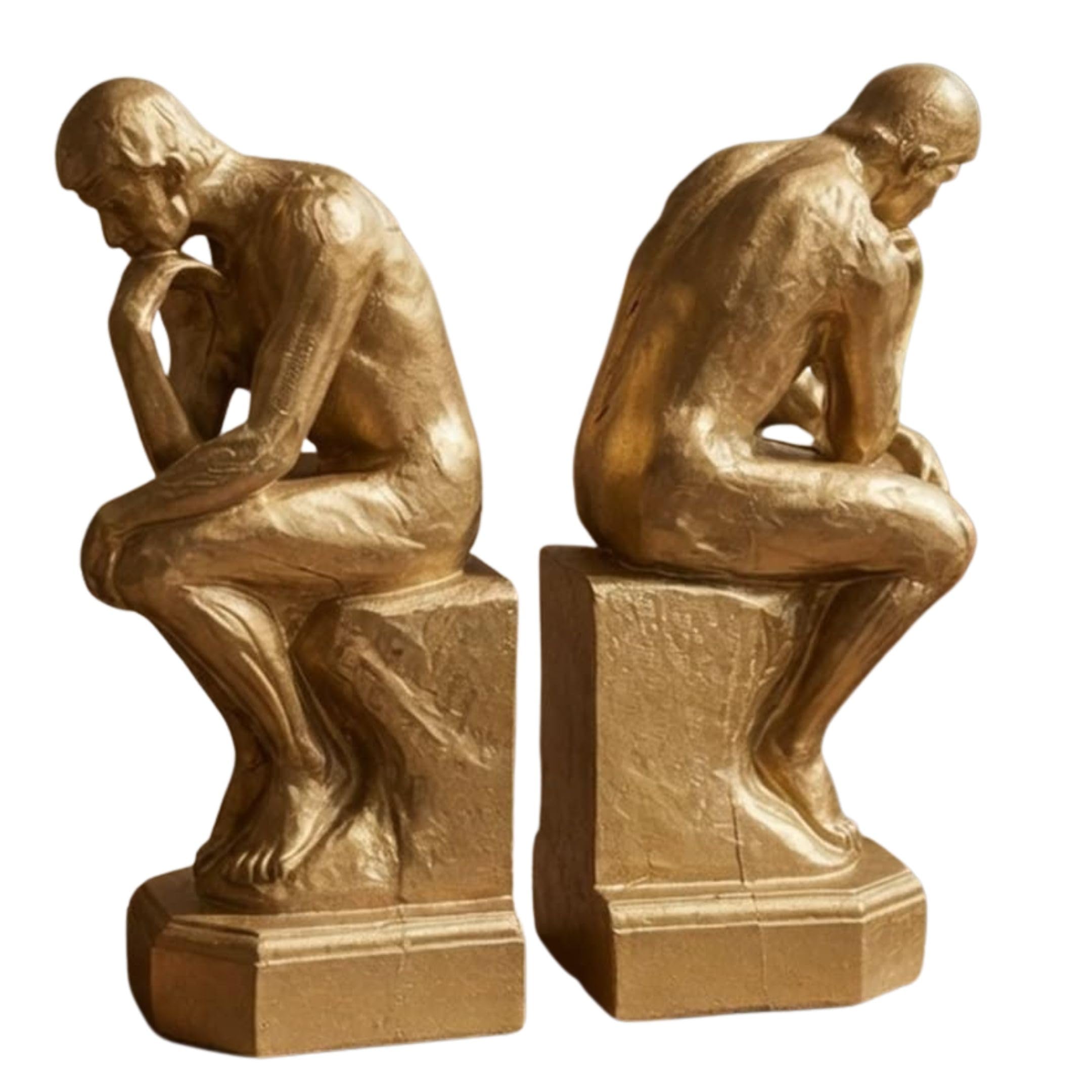 Bellaa 25594 Thinker podpórki do książek 23 cm duże unikalne końcówki książek antypoślizgowe wytrzymałe półki stopery uchwyt kolekcjonerski Rodin Auguste statuetka vintage złote rustykalne fajne