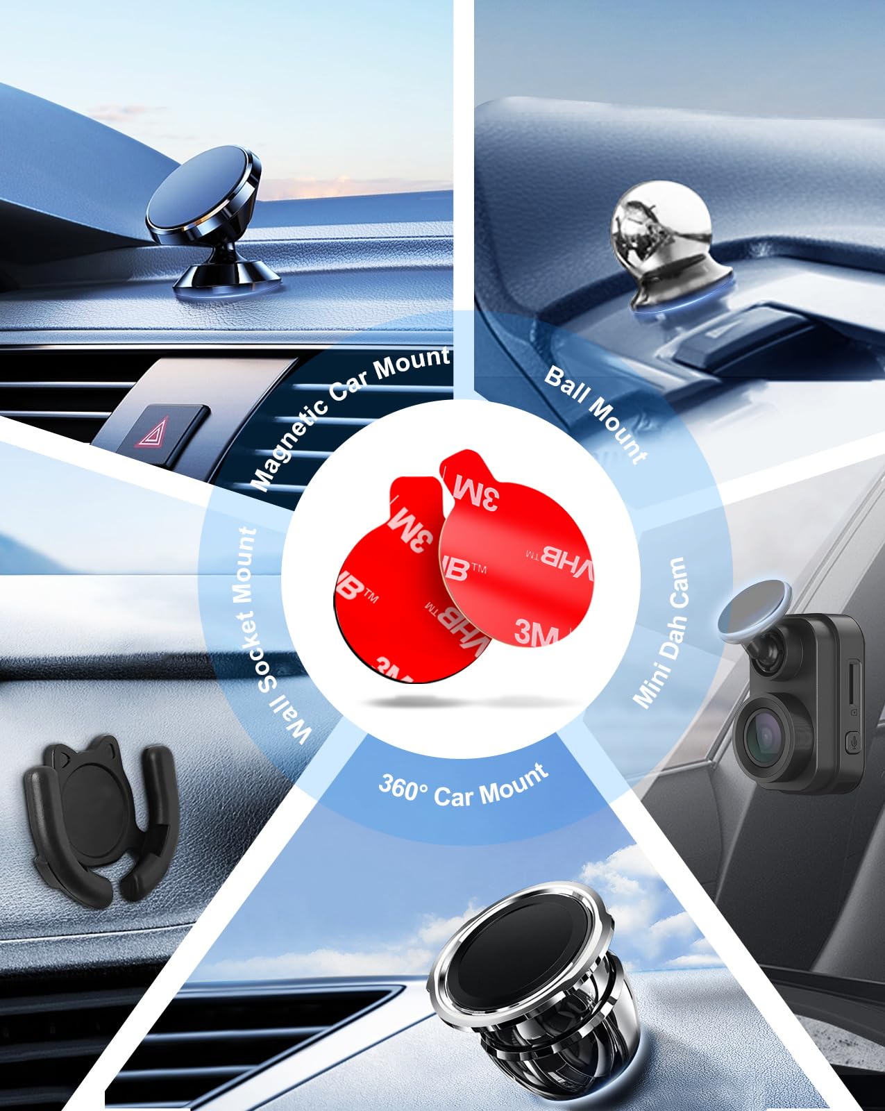 10 Pcs 3M Sticky Adhesive Pads for Car Magnetic Phone Holder, 1 inch Round VHB Double Sided Tape Replacement for Dashboard Cell Phone Mount & Mini Dash Cam Base, Strong 25mm Heat Resistant Sticker