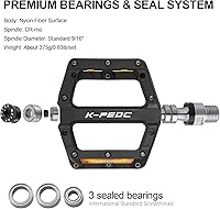 Vista 6 de Pedales de bicicleta de montaña con reflectores, pedales de carretera/MTB, pedales de plataforma de fibra de nailon ligero de 9/16 pulgadas para BMX