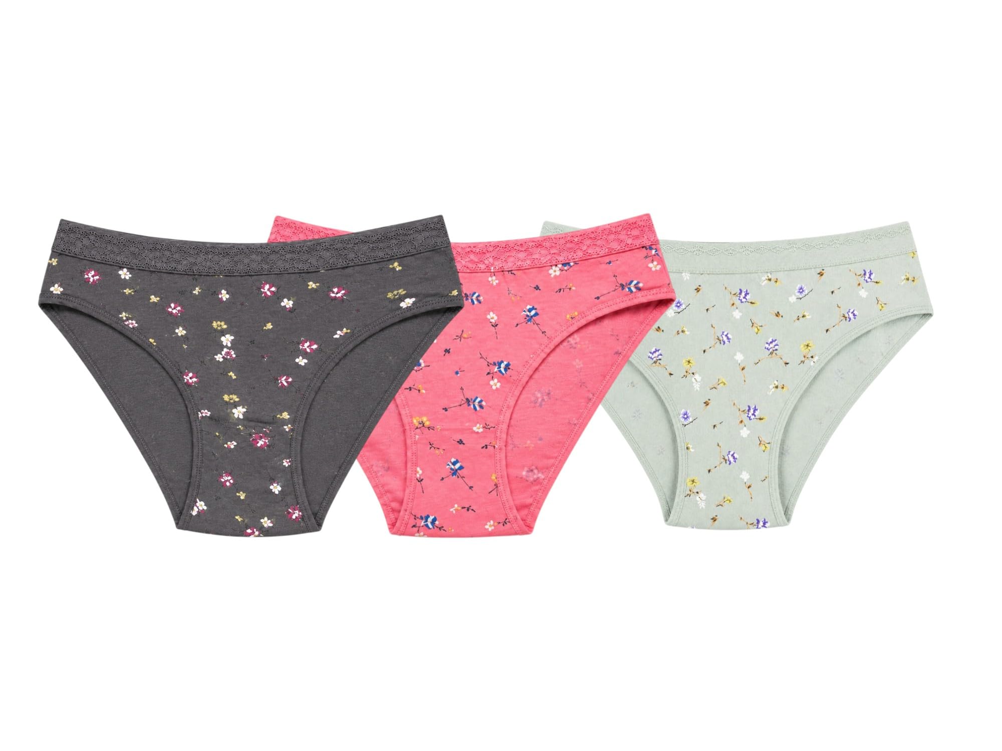 vikzarray Women's Cotton Printed Panties Combo Pack of 3 | High Rise Bikini Briefs | Soft Stretch Cotton Underwear for Women | Breathable Panty Pack | Pink, Mint Green & Grey-picture-29