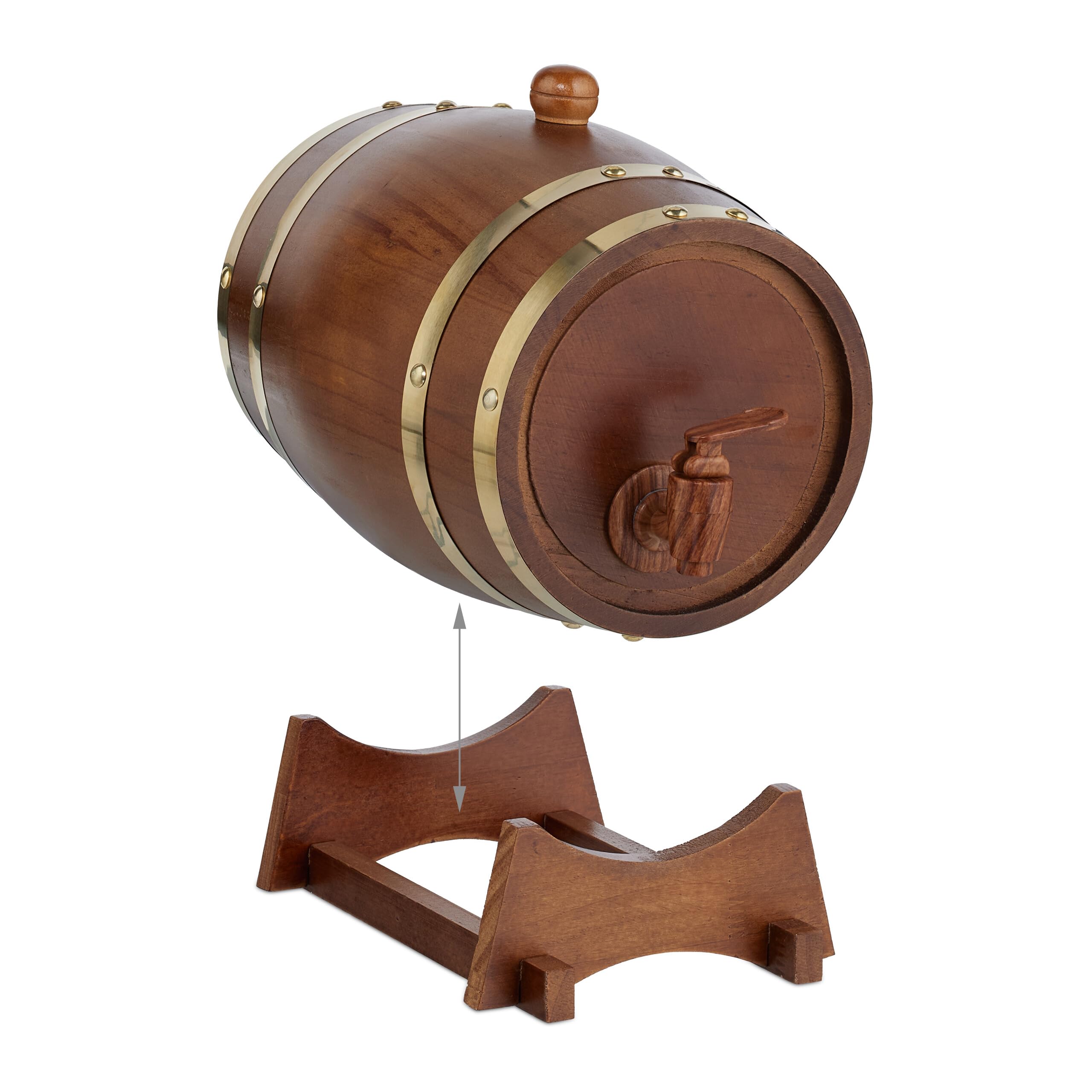 Relaxdays Tonneau en Bois, 2,2 L, fût avec Support et Robinet, vin & spiritueux, Distributeur décoratif, Marron foncé