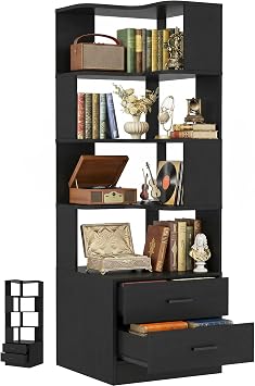 Armocity Corner Bookshelf with Drawers, Small Corner Shelf with Drawers