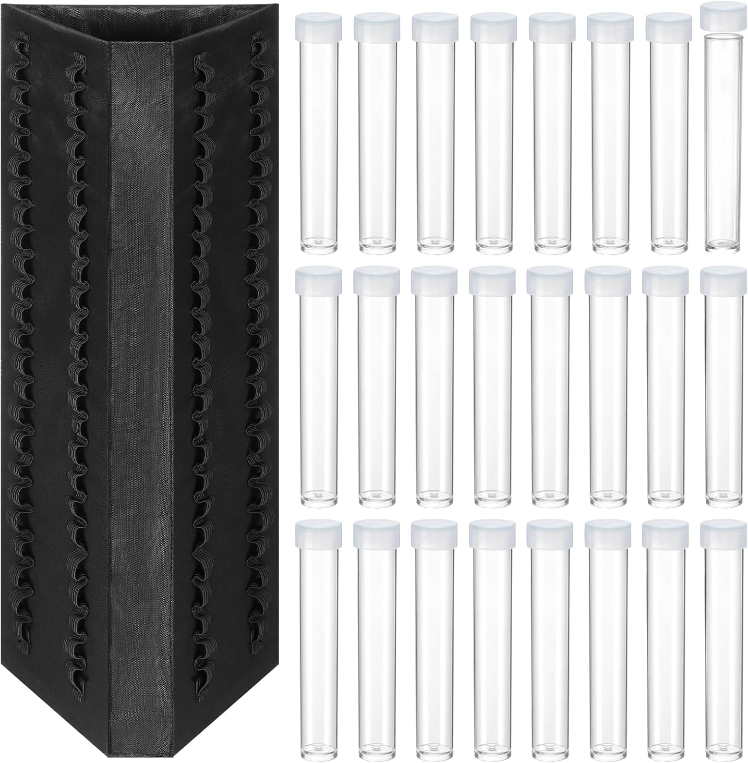 Singhoow Bead Tube Tower Pouch with 72 Pcs Clear Plastic Bead Tube, 2.95 Inch Long Tubes Storage Organizer Container Set for Jewelry Making Bath Salts Storage