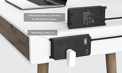 Miniatura 6 de Regleta de alimentación para exteriores resistente a la intemperie, puerto USB C de 20 W, cable de extensión impermeable, protector de