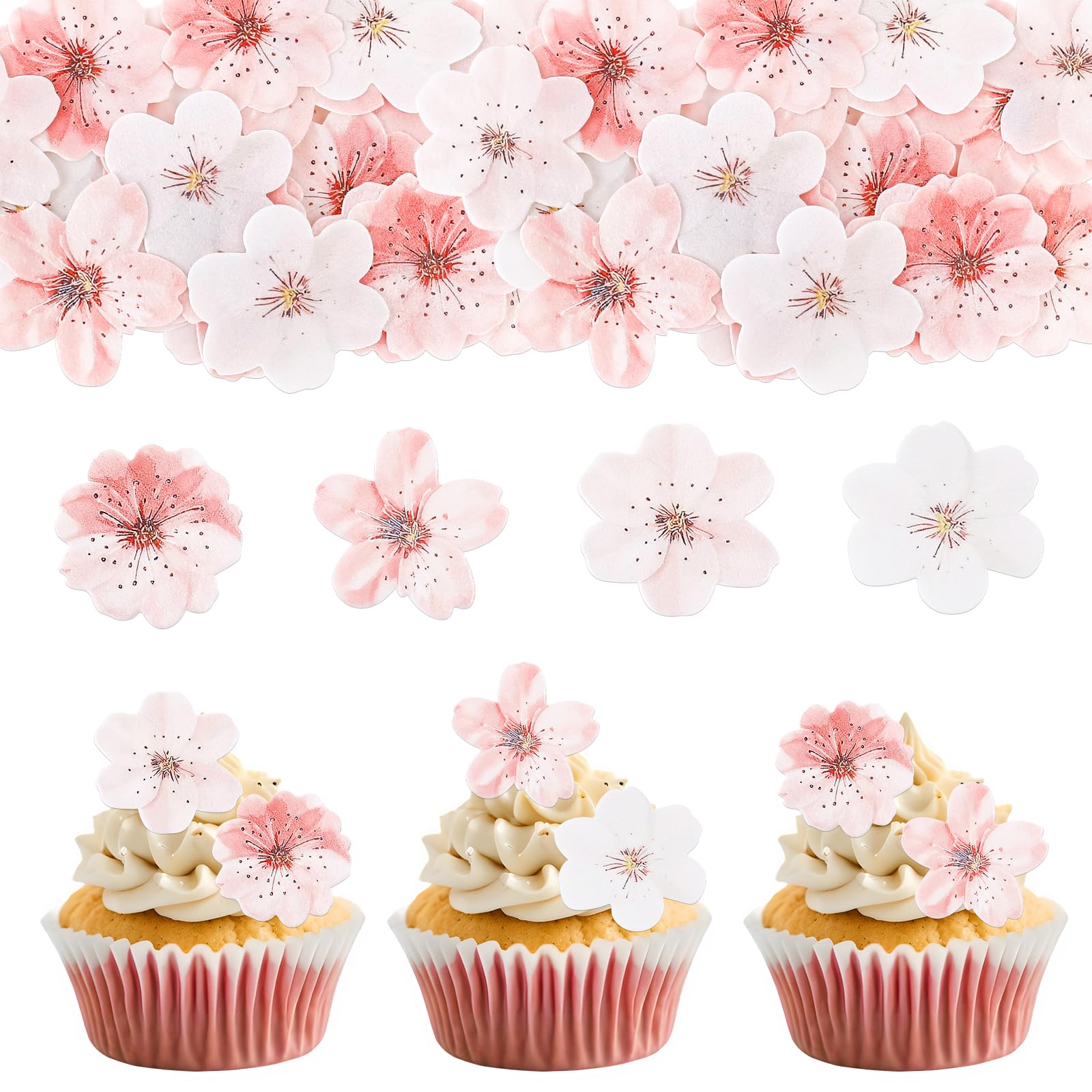 ALLAVA 50Pcs Edible Flowers Cake Decorations,Cherry Blossom Cupcake Toppers Edible,Pink Flowers Cake Toppers,EdibleCake Decorations Birthday,Wafer Paper Flowers for Cakes Wedding Baby Shower Party — image 1