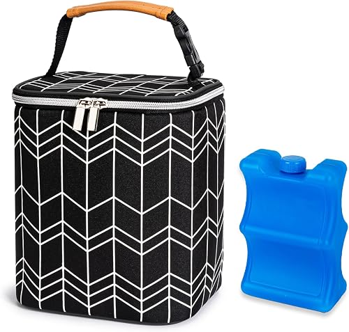 BreastMilk Cooler Bag with Ice Pack Fits 4 Baby Bottles Up to 9 Ounce, Baby Bottle Bag Fits for Nursing Mom Daycare, Black