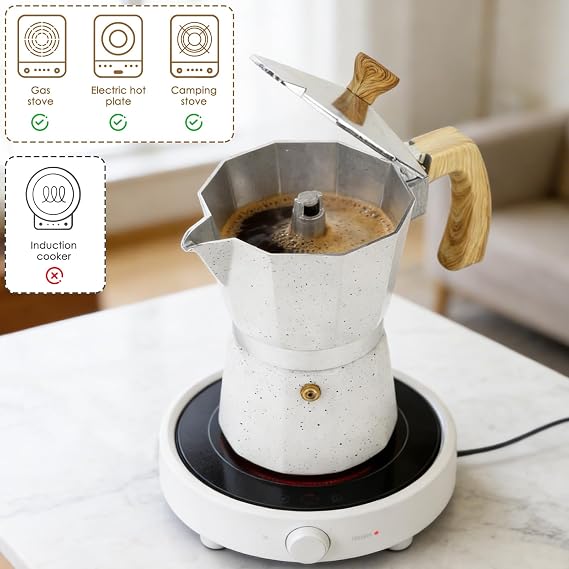 300ML 6 Cup Aluminium Stovetop Moka Pot for Home Office Coffee Making | Built-In Filter Included, Compatible With Gas And Electric Stoves, Lightweight Aluminium Body, Makes Rich Italian Espresso