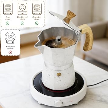 300ML 6 Cup Aluminium Stovetop Moka Pot for Home Office Coffee Making | Built-In Filter Included, Compatible With Gas And Electric Stoves, Lightweight Aluminium Body, Makes Rich Italian Espresso