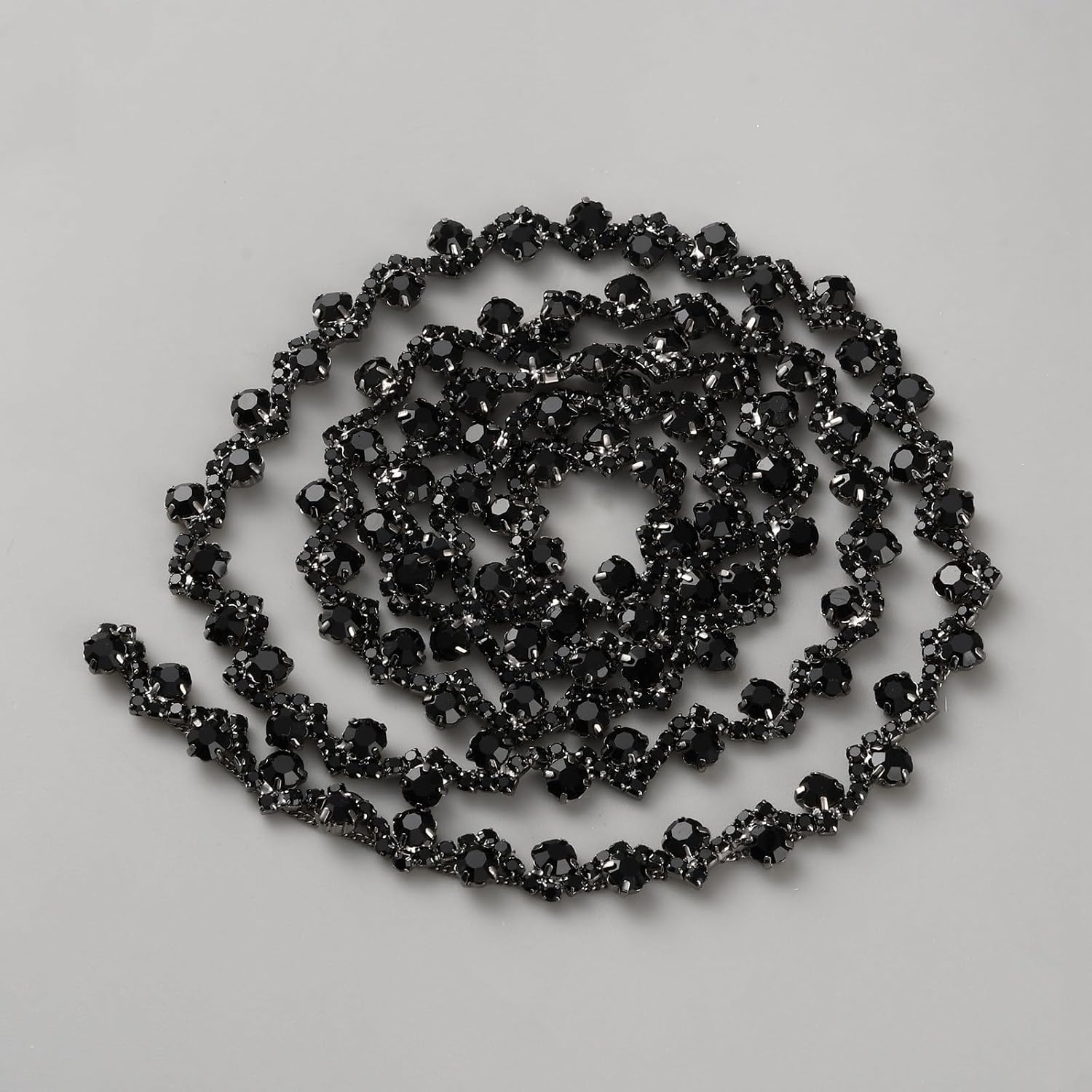 PH PandaHall 9.14m/10yards Black Bling Rhinestone Trim Crystal Chain Flat Round Iron Rhinestone Strass Chains Ribbon Applique for DIY Sewing Crafting Jewelry Clothes Accessories Embellishments