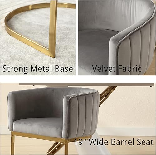 Miniatura 58 de Juego de 2 sillas de comedor modernas de terciopelo contemporáneas para cocina y comedor con brazos, sillas tapizadas de barril con marco de metal