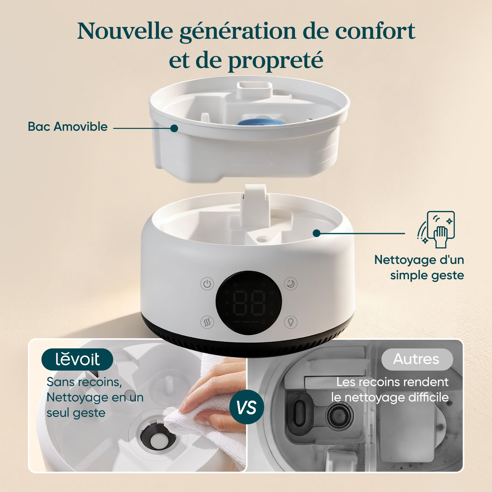 Levoit Humidificateur d'air 4,2 L Contrôle par application, NeoClassic 450S