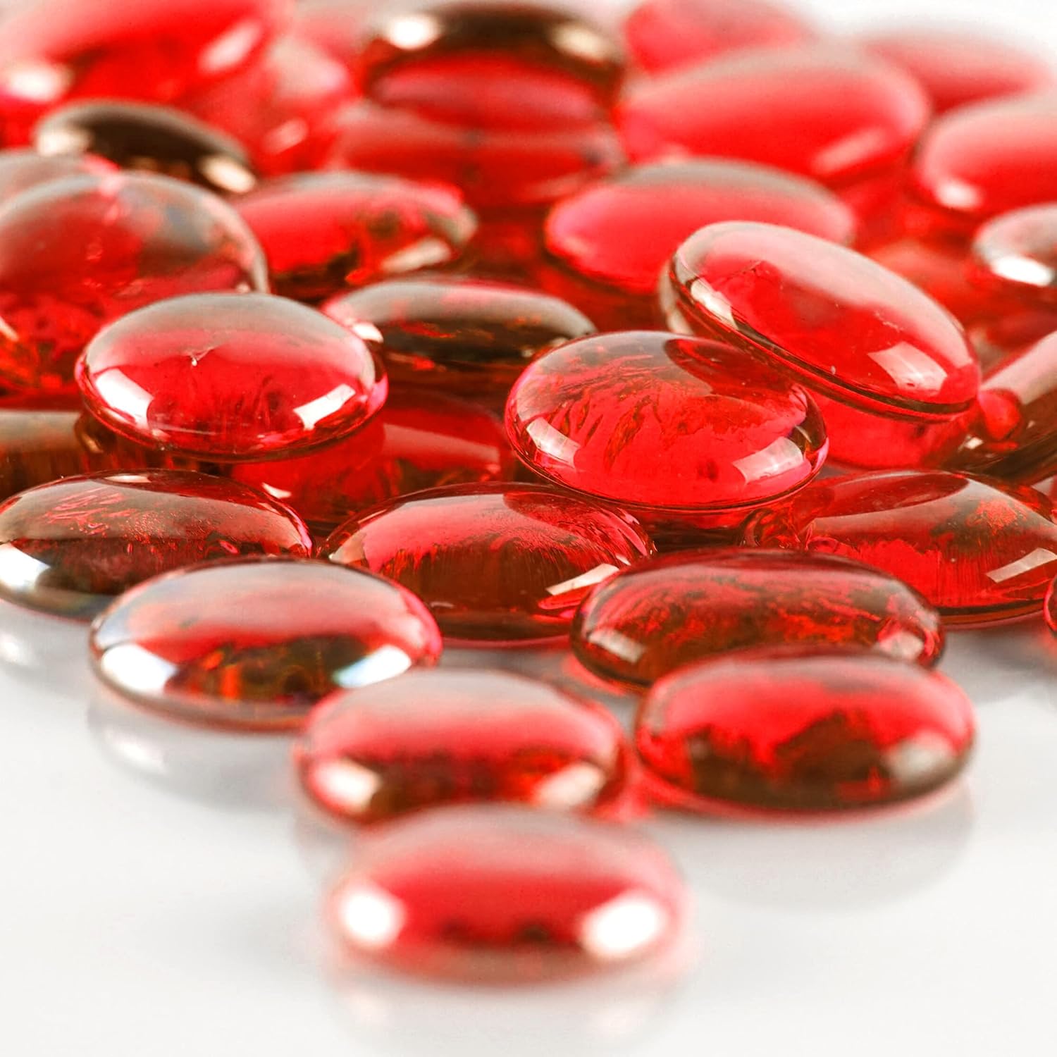 CYS EXCEL X-Large 1.1"-1.35" Red Glass Flat Gemstone Vase Fillers (28 LBS) Multiple Color Choices Marble Beads Aquarium Rocks Floral Supplies Stones Decorative Mosaic Gem Pebbles
