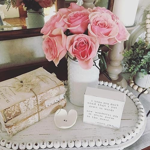 Miniatura 8 de Lavender Inspired Bandeja decorativa ovalada de madera, bandeja elevada de granja rústica con pedestal de cuentas de mango para mesa de café, cocina