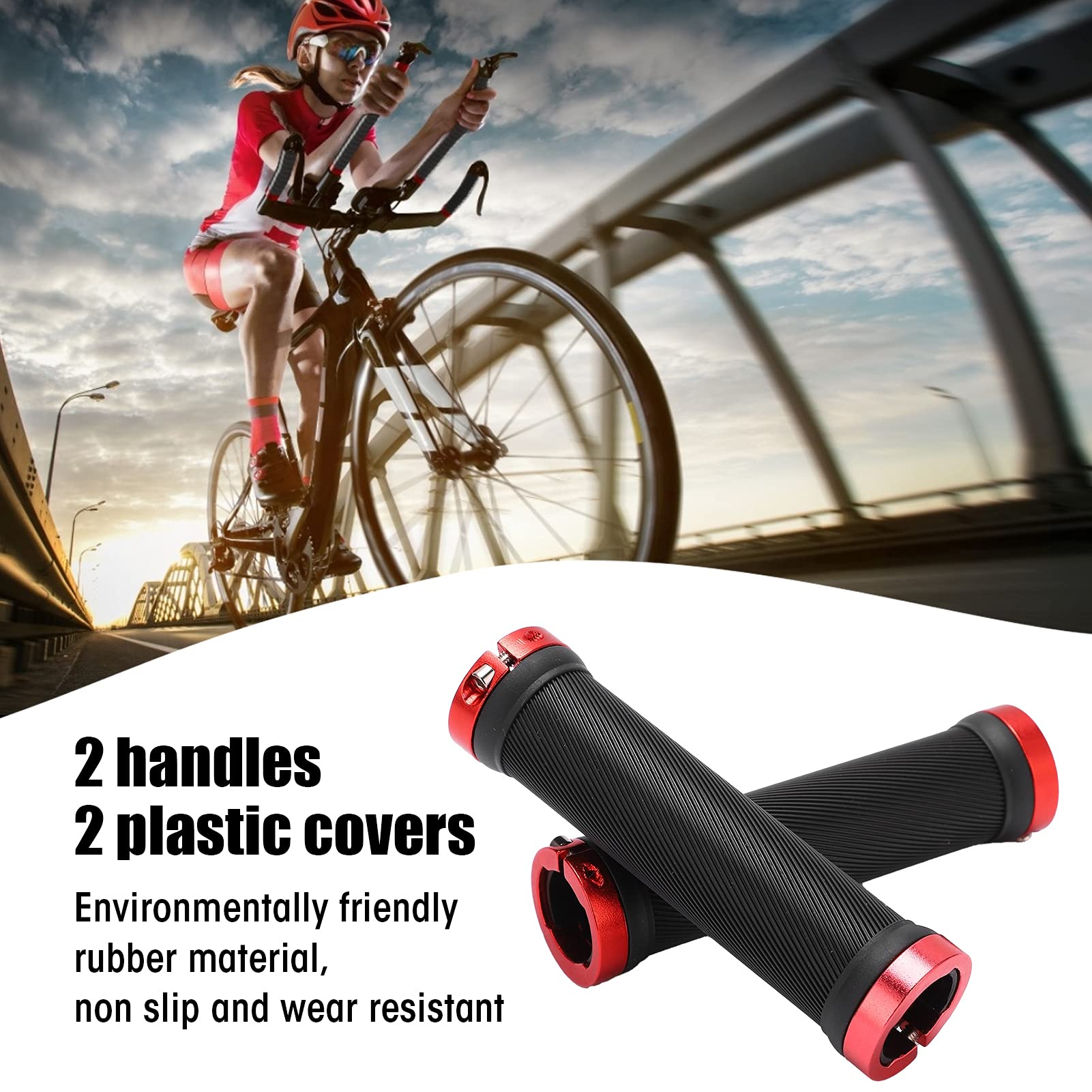 2PCS Bikes Handlebar Grips, Rubber Mountain Bikes Handlebar Grips, Avoid Slip Bikes Hand Bar End Grips with 2PCS Plastic Covers, Bikes Grips for 22mm Road Mountain Bicycle(red)