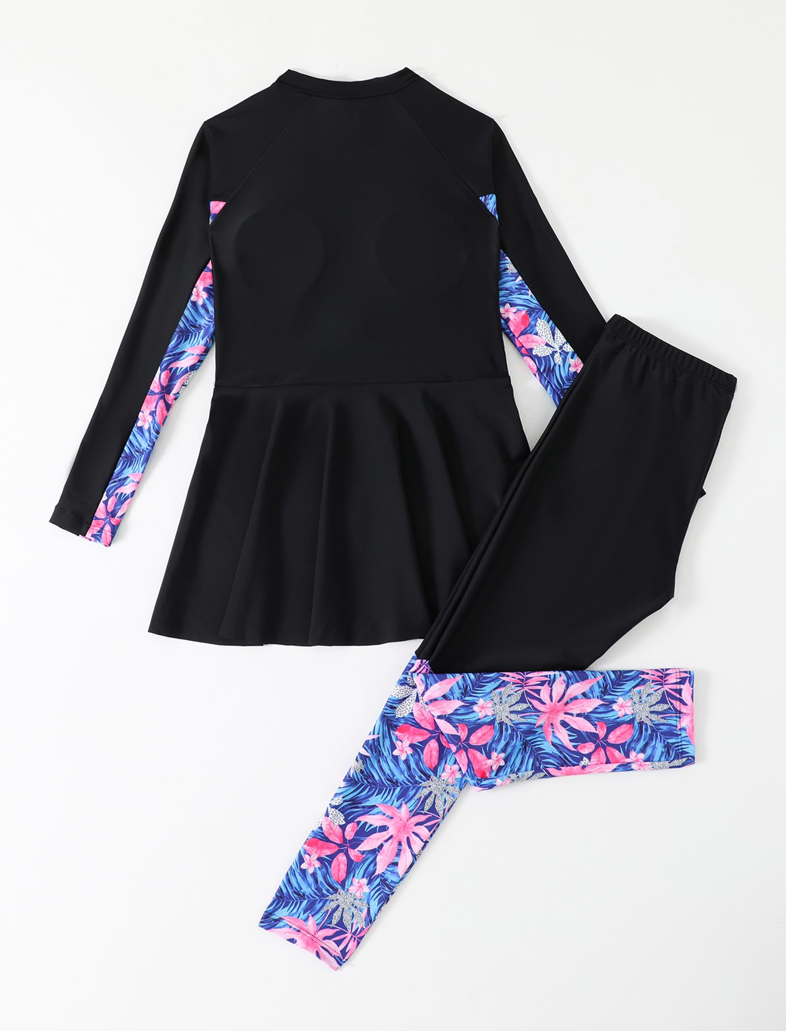 Maillot de bain musulman pour filles - Burkini islamique à manches longues - Haut de bain avec pantalon de bain 2 pièces - Tankinis - Maillot de bain modeste pour enfants