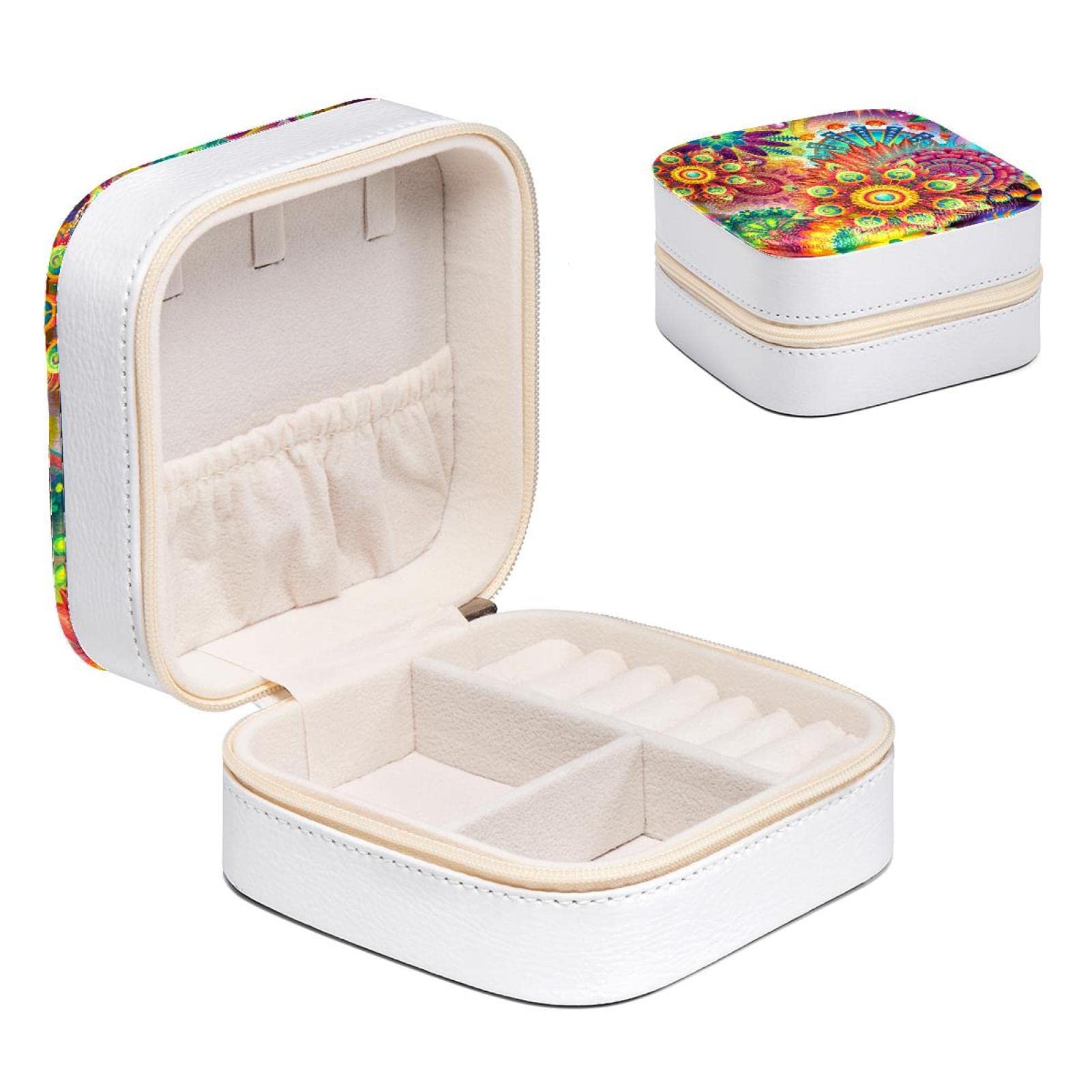 Boîte à bijoux femme aux fleurs abstraites, mini coffret de voyage pour bagues et boucles