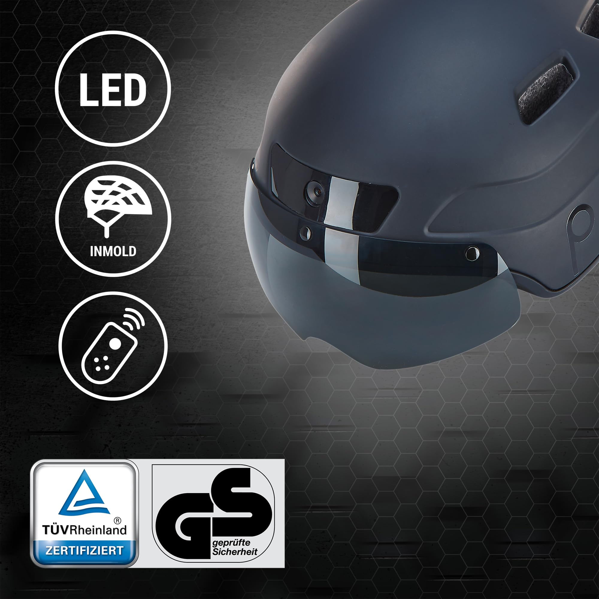 Prophete SMART Kask rowerowy dla dorosłych i młodzieży, technologia Inmold, Bluetooth, aparat Full-HD, system głośnomówiący, nawigacja i sterowanie muzyką, czarny, rozmiar M (54-58 cm)