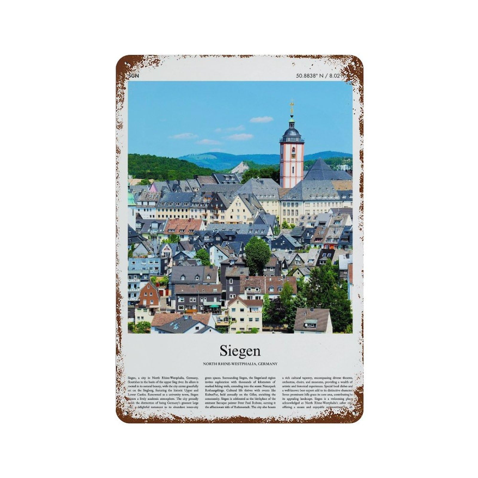 xiaoxiaoshen Siegen North Rhine-westphalia, Germany City Scenery Wall Decor Art Metal Tin Poster Modern Home Decor Art Home Bar Shop Decorations Vintage Sign 30x20cm