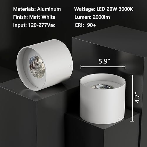 Miniatura 2 de Lámpara de techo de montaje empotrado, 20 W LED regulable 5.9 pulgadas, lámpara de techo de aluminio rústica moderna para vestíbulo, armario,