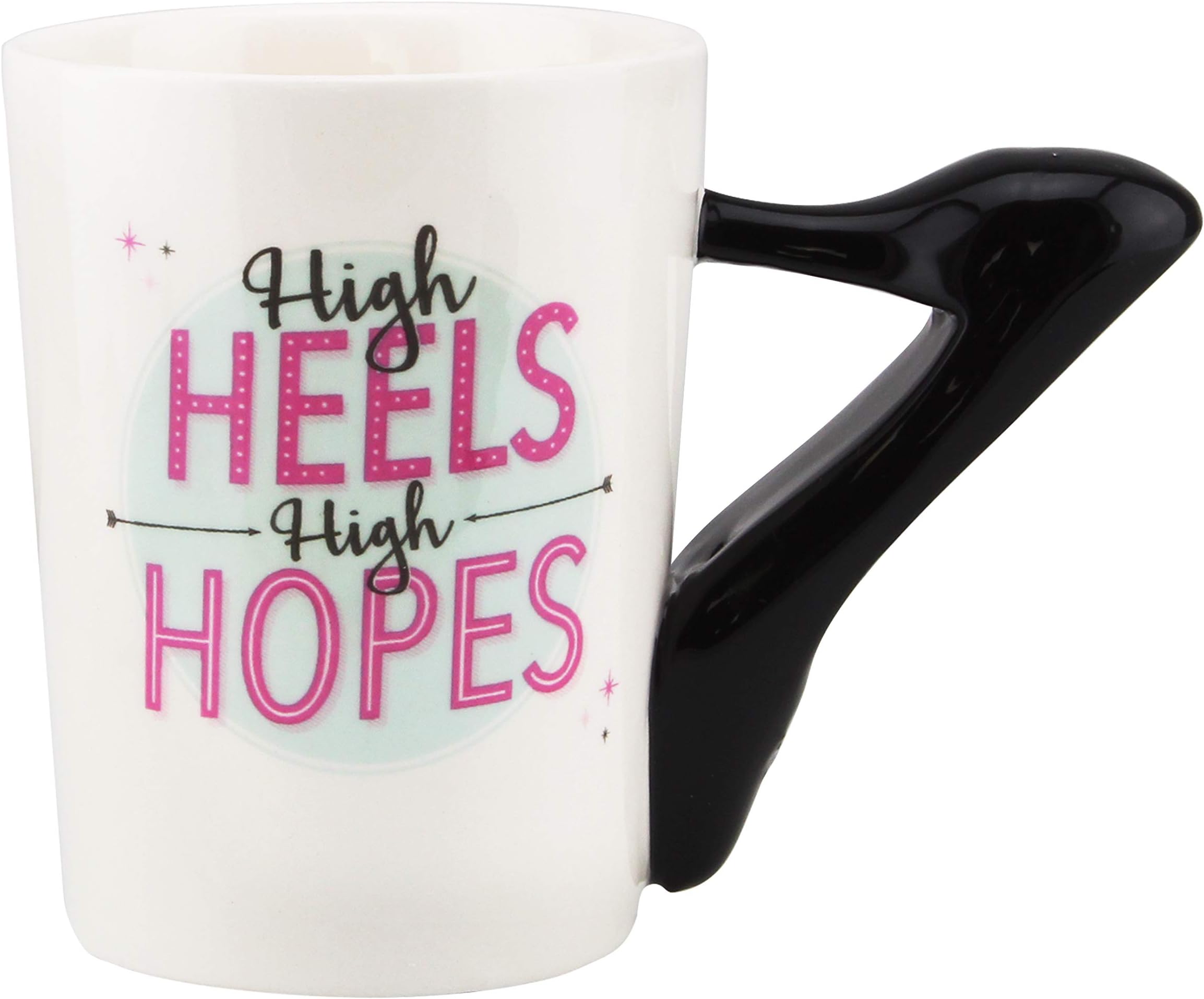 Shallow Porcelain Mug | Black High Heels Shaped Handle Mug, Multicolor, BD-MUG-H13