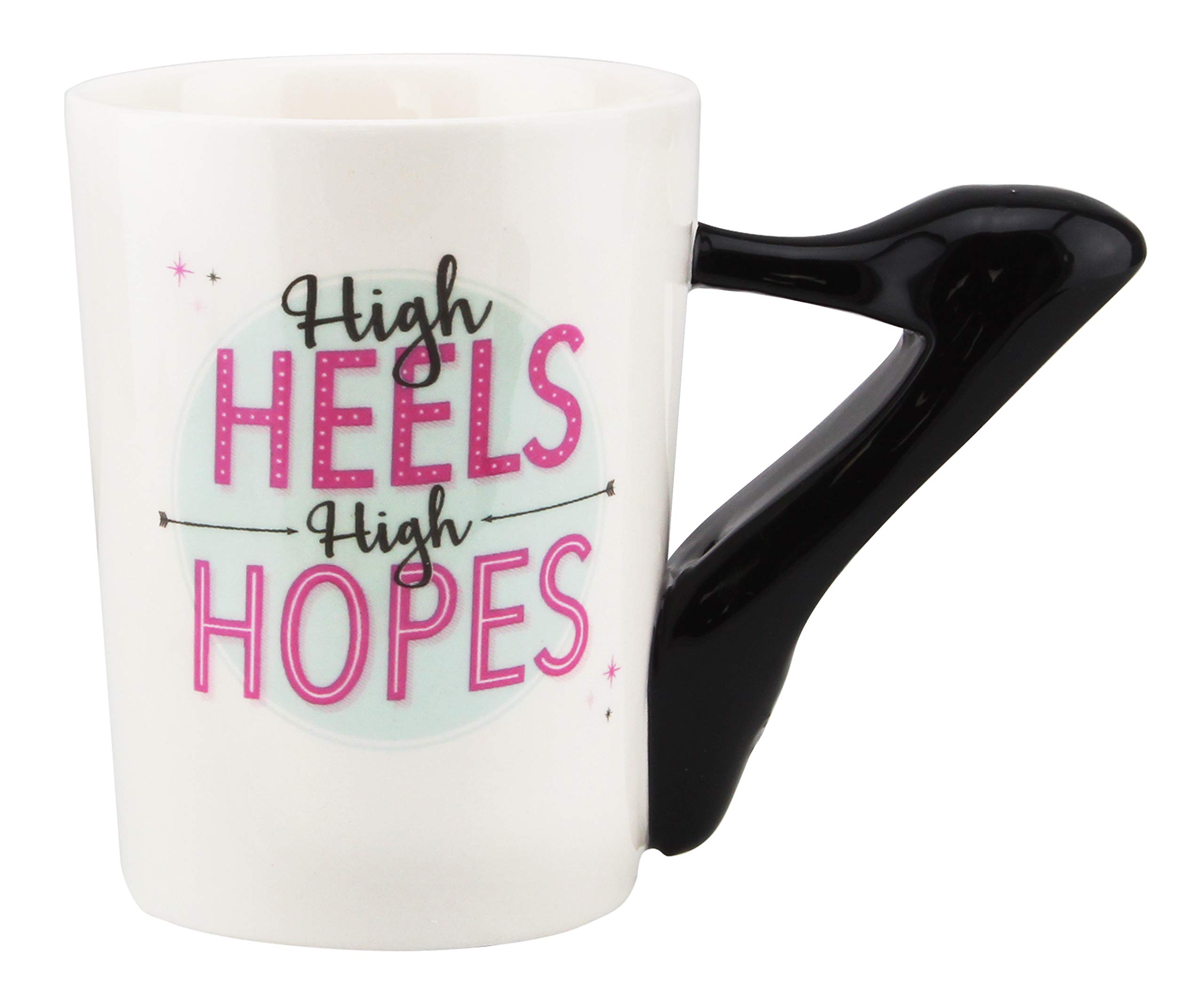 Shallow Porcelain Mug | Black High Heels Shaped Handle Mug, Multicolor, BD-MUG-H13