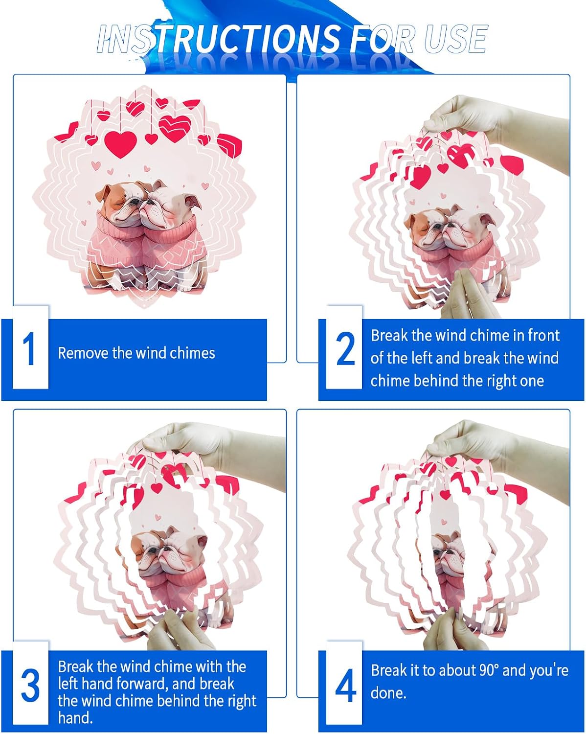 Sweet Love Romantic Dogs Wind Spinners for Yard and Garden, Metal Wind Spinner Hanging for Outdoor Indoor, Happy Valentine's Day Porch Garden Wind Sculptures Ornament Spinner 12inch(Floral)