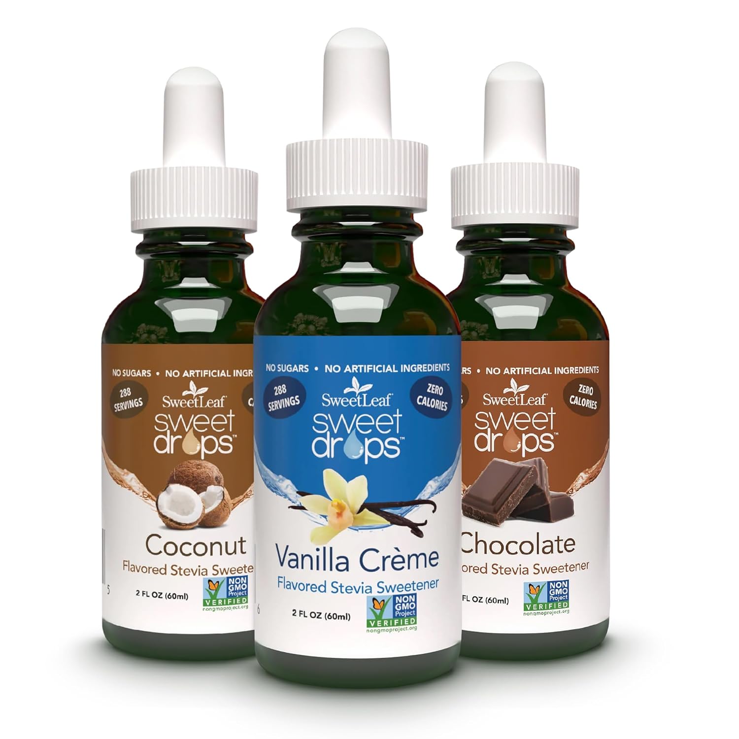 SweetLeaf Sweet Drops- Flavored Stevia Liquid Sweetener, Organic Stevia Extract, Zero Calorie, Gluten Free, Keto Friendly, Non GMO, Natural Flavor, Sugar Alternative- Variety Pack, 2 Fl Oz (Pack of 3)