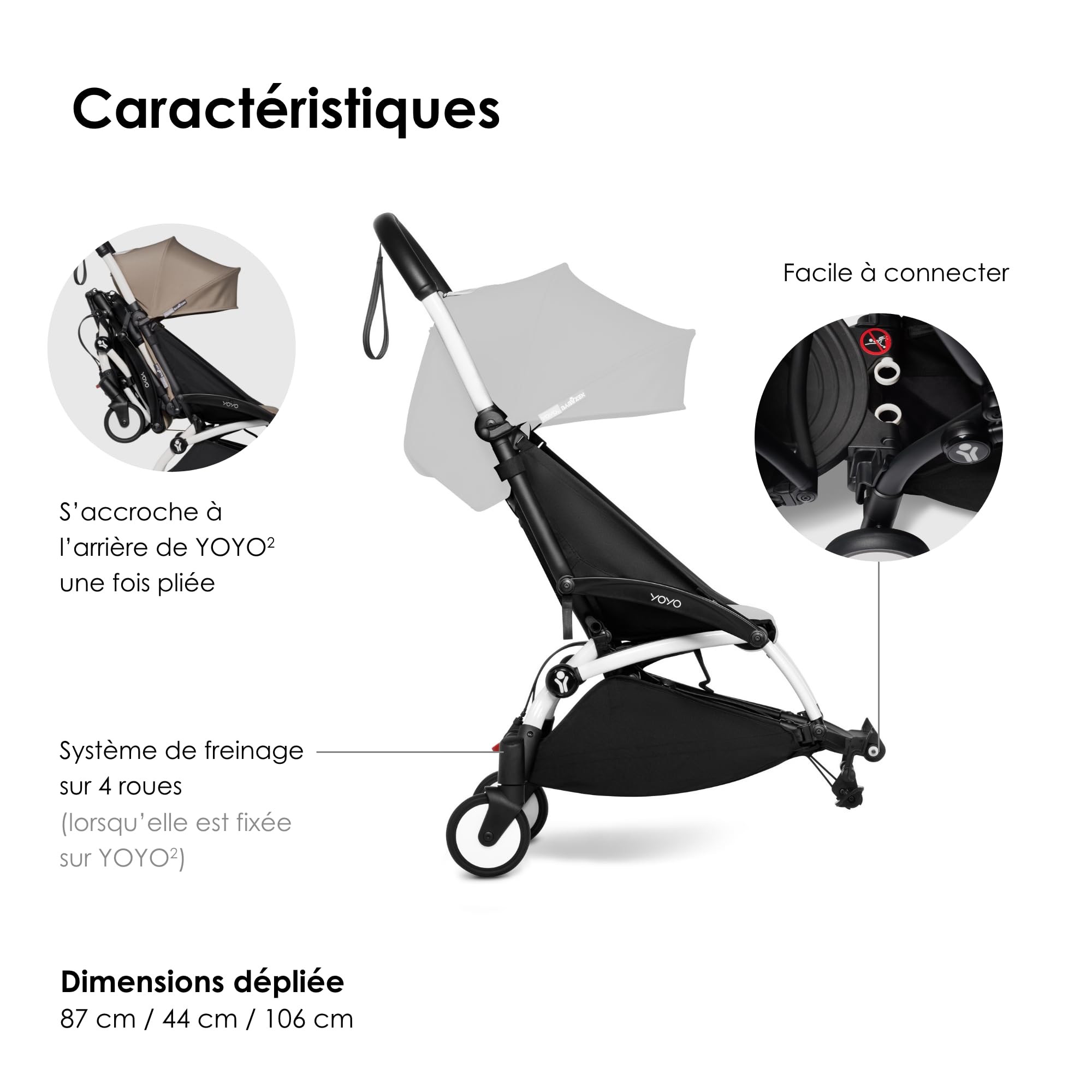 BABYZEN YOYO Connect, Blanc - Transformez Votre Poussette YOYO2 en Poussette Double - Toujours compacte et Facile à manœuvrer