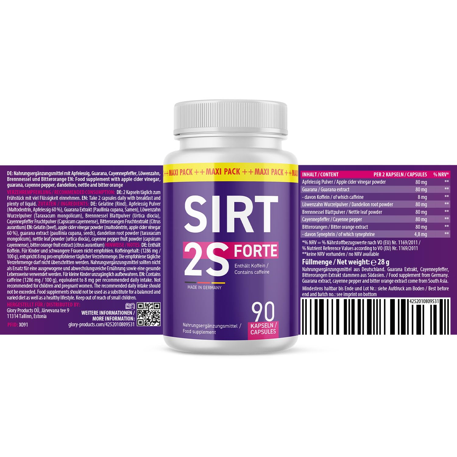 Sirt2S Forte Kapseln | kombination hochwertiger Zutaten | einfache Anwendung | 90 Kapseln Inhalt