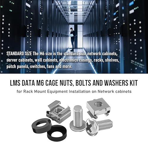 Miniatura 6 de Paquete de 50 tuercas y tornillos enjaulados M6, equipo de montaje en panel para servidor de montaje en rack de 19 x 10 pulgadas, panel de