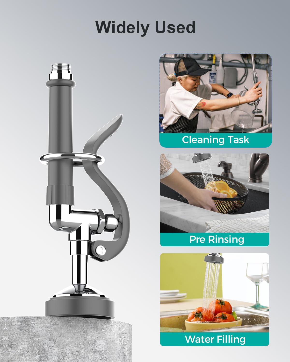 Rnatflu Pre-Rinse Sprayer Commercial Sink Spray Valve Head for Commercial Restaurant Dish Washing Kitchen Industrial Sink 1.42 PGM High Pressure - Easy Installation (Grey)