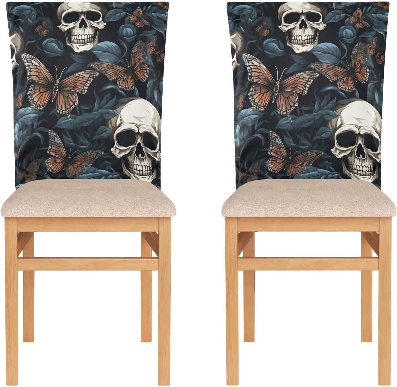 ALAZA Butterflies Skull Leaves Chair Back Cover Set of 6, Washable Reusable Removable Chair Slipcovers Decorative Chair Cover for Home Kitchen Wedding Party