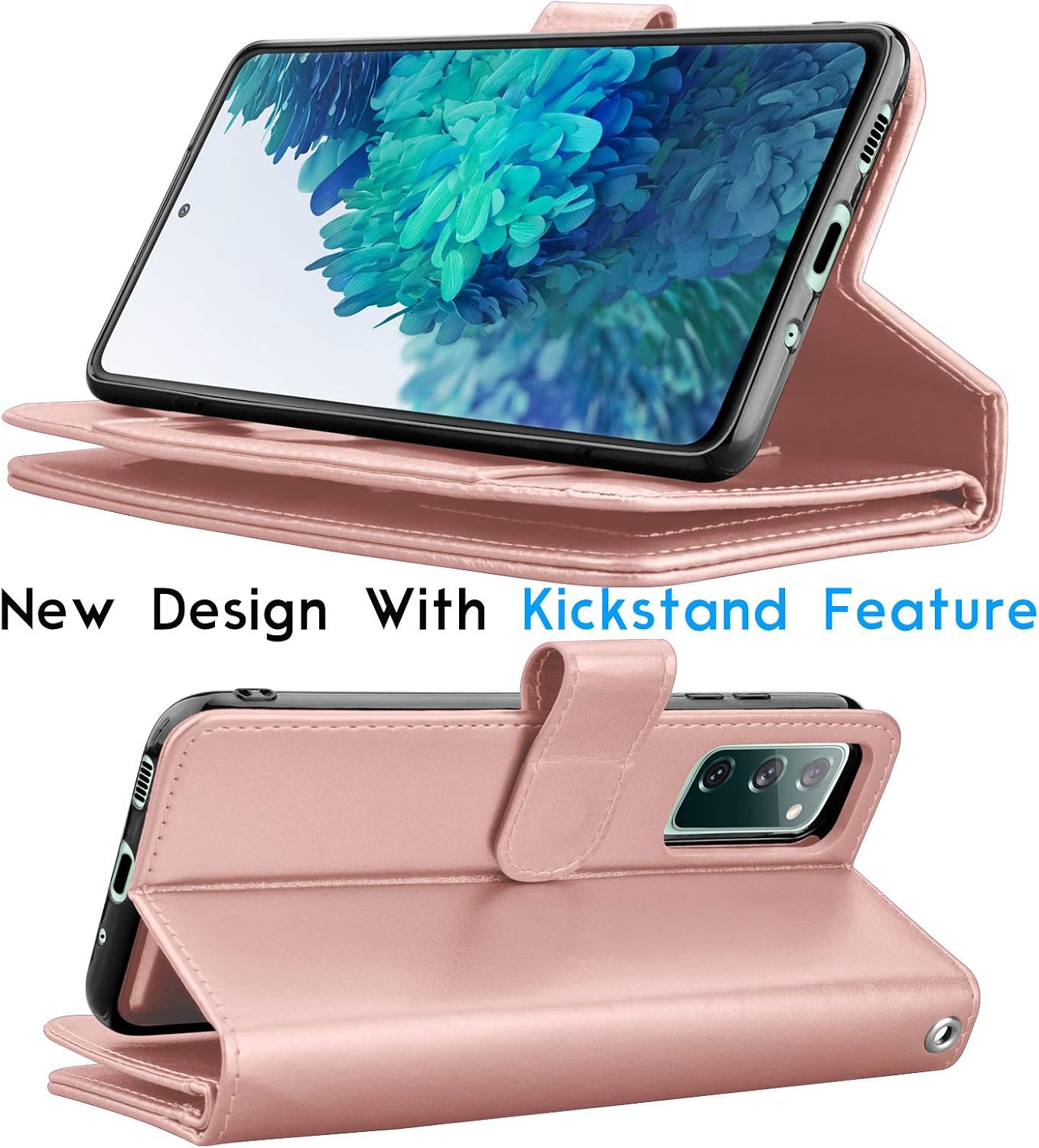 Tekcoo Wallet Case for Galaxy S20 FE 5G / Galaxy S20 Fan Edition, Luxury Cash Credit Card Slots Holder Carrying Folio Flip PU Leather Cover [Detachable Magnetic Case] for Samsung S20 FE - Rose Gold