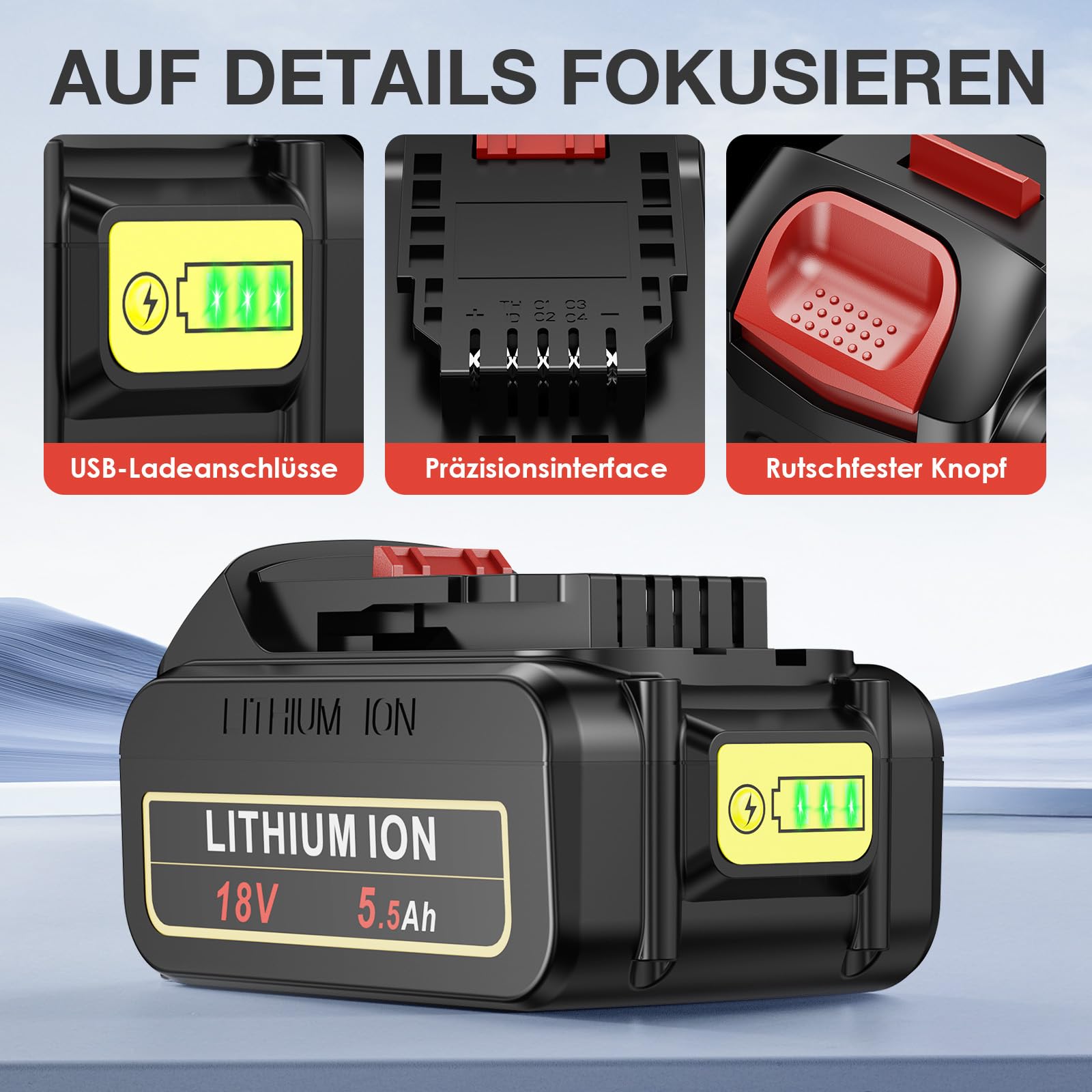 Lot de 2 batteries de rechange 5500 mAh et chargeur pour DeWalt, 18 V/20 V max Li-Ion compatible avec DeWalt DCB204 DCB206 DCB180 DCB181 DCB182 DCB184 DCB201
