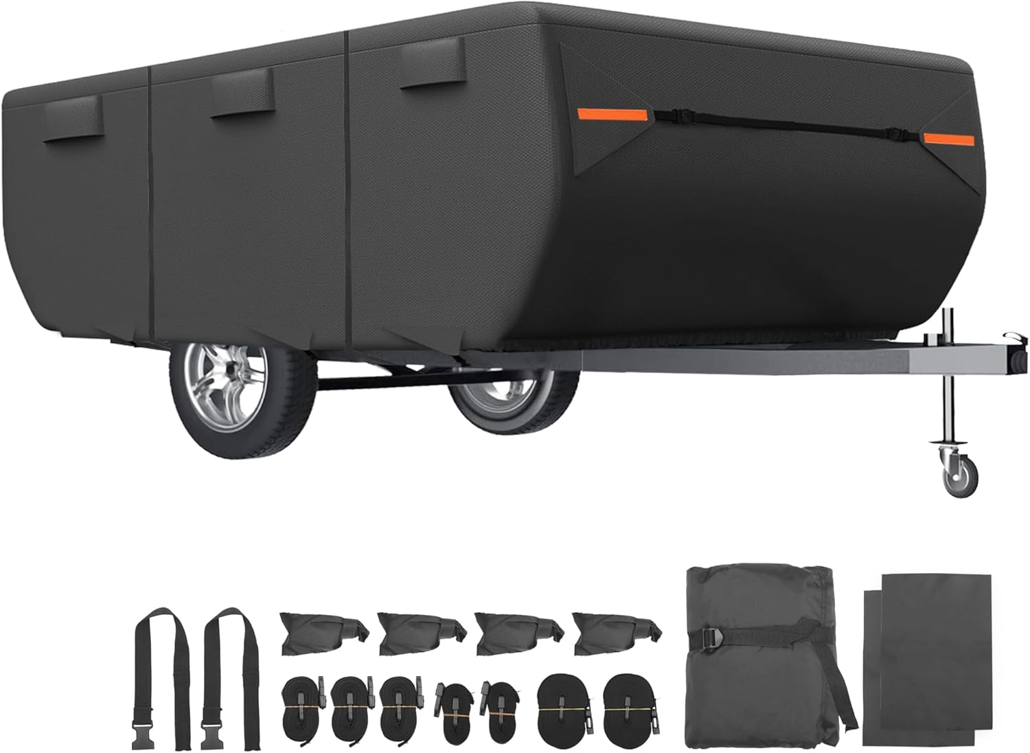 uxcell Waterproof Pop-up Camper Trailer Cover Fits 10'-12' RV Cover Anti-UV with 3+2 Straps and Air Vents Protection for Motorhome Black