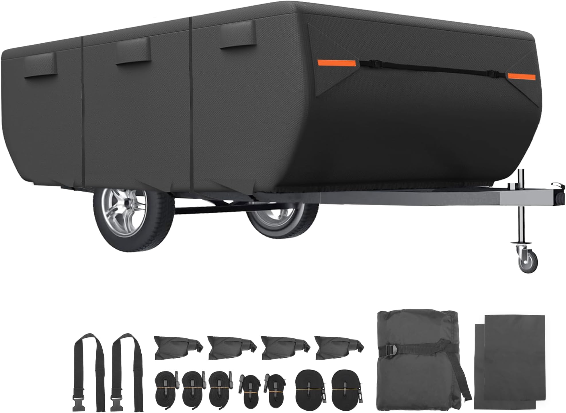 uxcell Waterproof Camper Trailer Cover for 12'-14' RVs | Anti-UV All-Weather Protection with 5 Reinforced Straps & Ventilation Vents Black