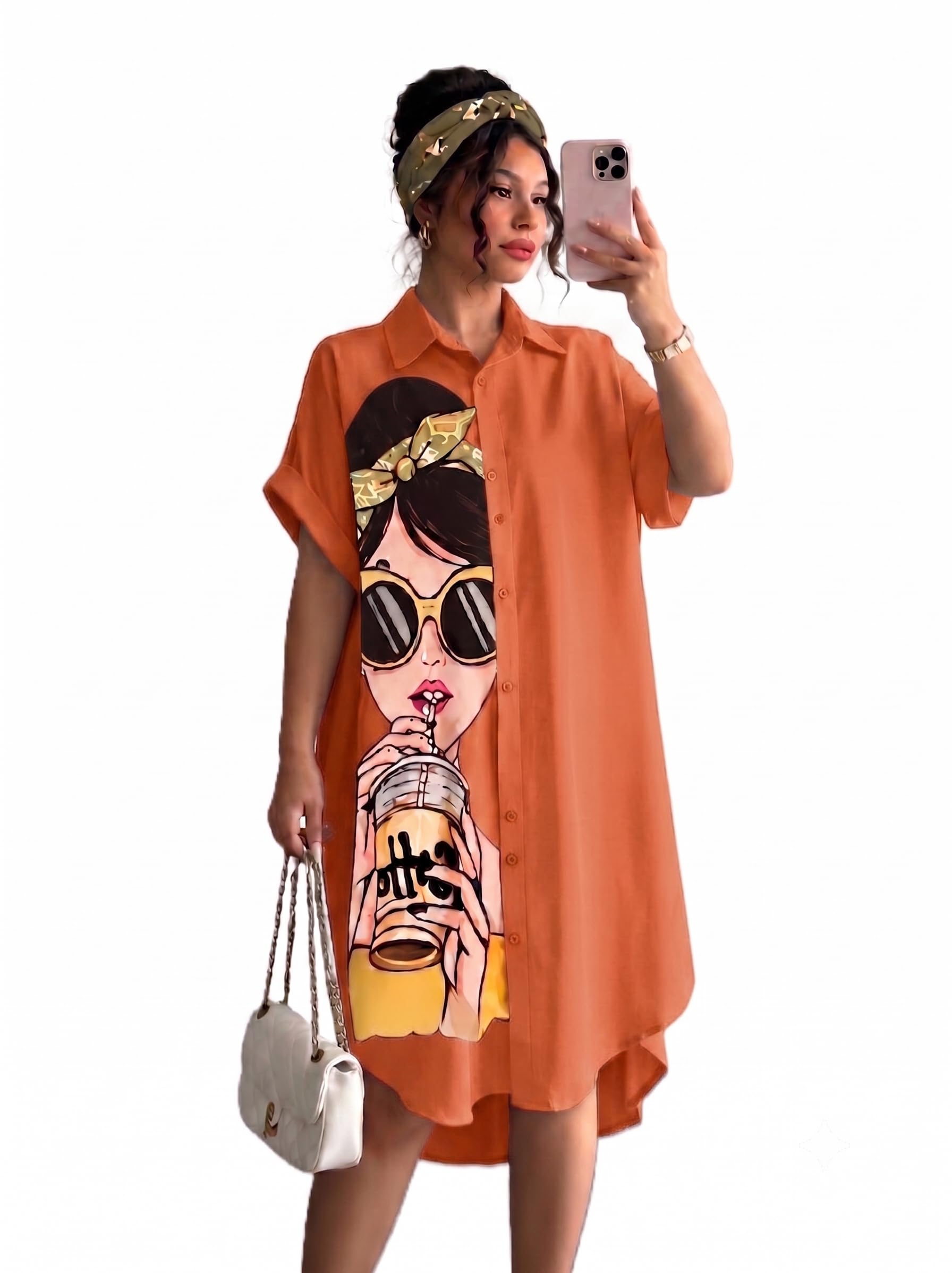 Women's Graphic Print T-Shirt Dress | Stylish Oversized Longline T-Shirt for Women & Girls | Casual Printed Long Top | Trendy Beach & Resort Wear Western One Piece Dress (25 D-1 BLACK-2XL)-picture-32
