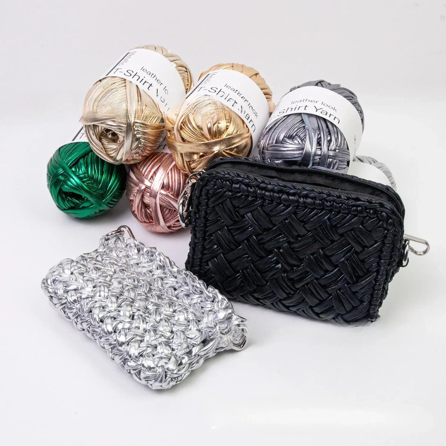 Yalulu Metallic T-Shirt Yarn, 2 Pack Crochet Ribbon Yarn for Crocheting Bag/Craft Project/Home Decor, 40 Meters/180 gr Each Roll (Gold)