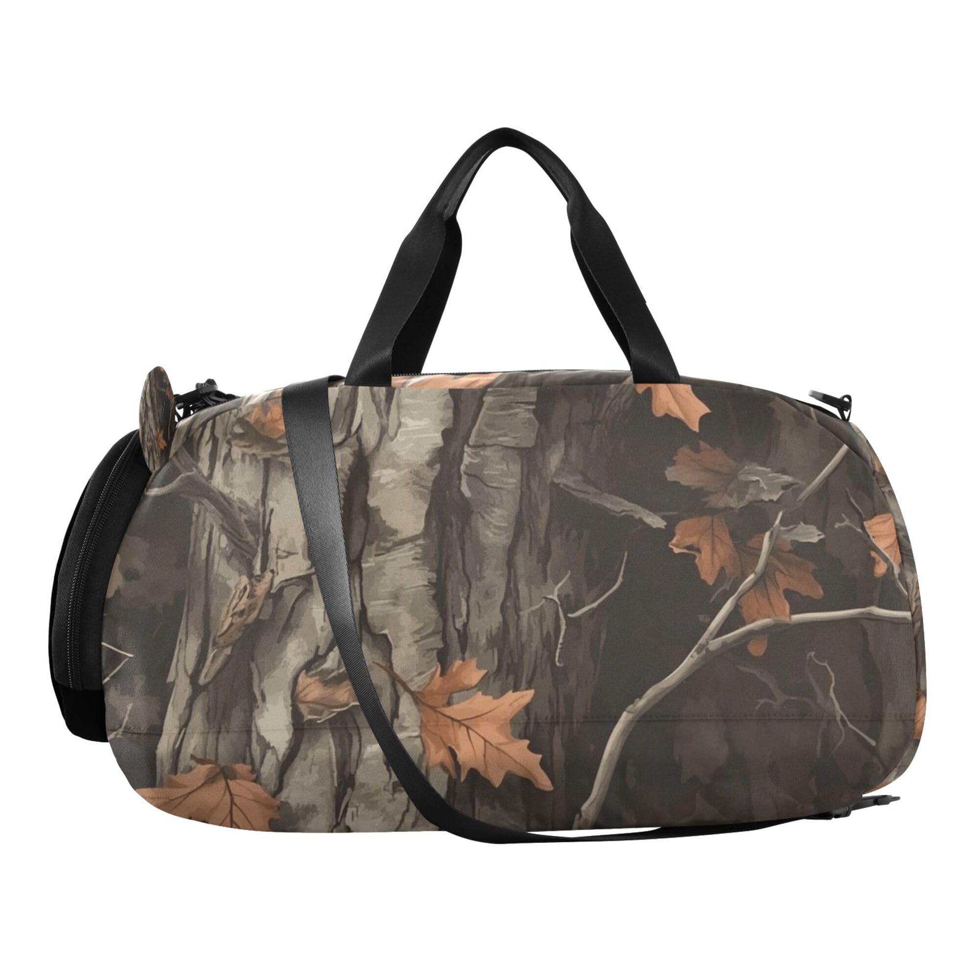 Glaphy Forest Camouflage Leaves Duffle Bag for Toddler Boys Girls, Gym Sports Bag with Shoe Compartments, Kids Travel Overnight Weekender Shoulder Bag